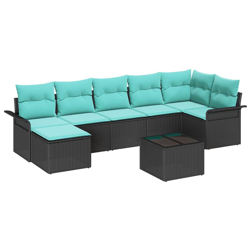 Ensemble de canapé de jardin avec coussin 8 pcs Noir Poly rotin