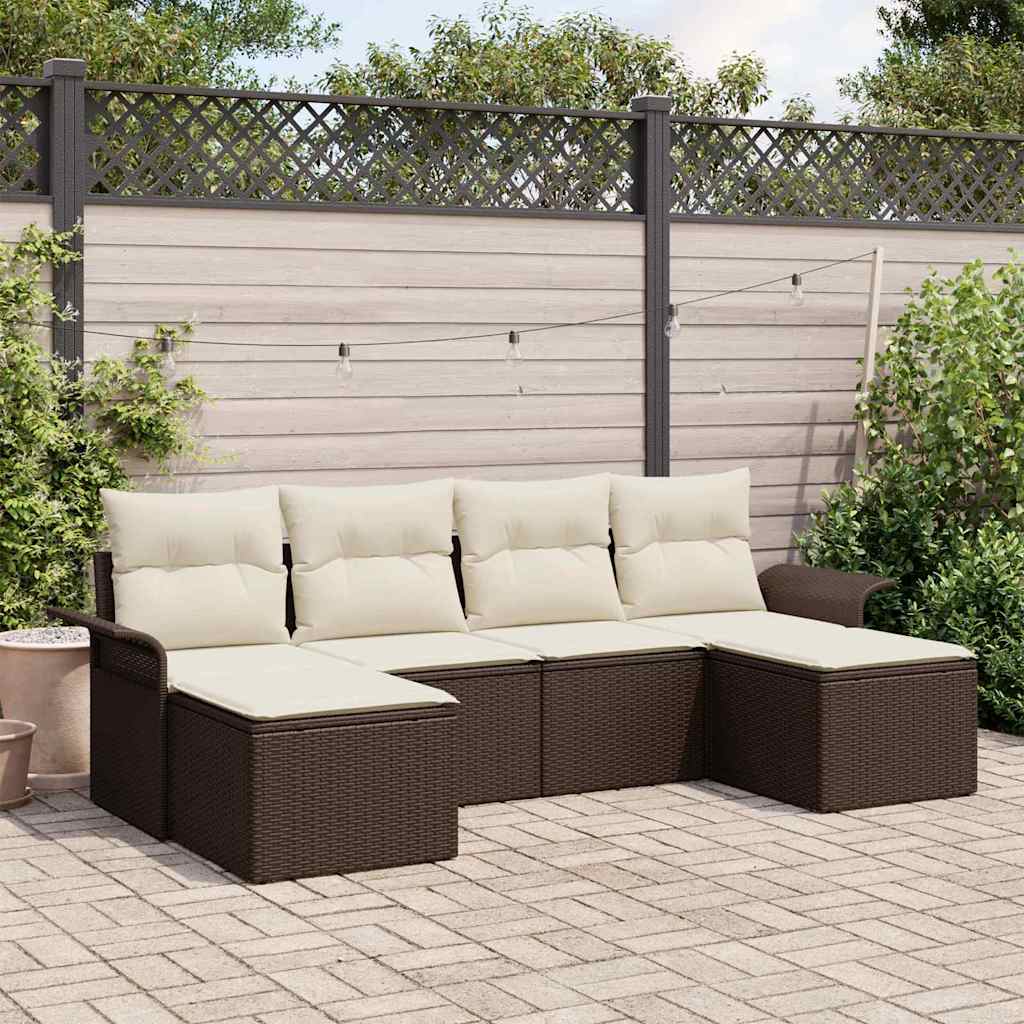 Ensemble de canapé de jardin 6 pcs Marron Poly rotin