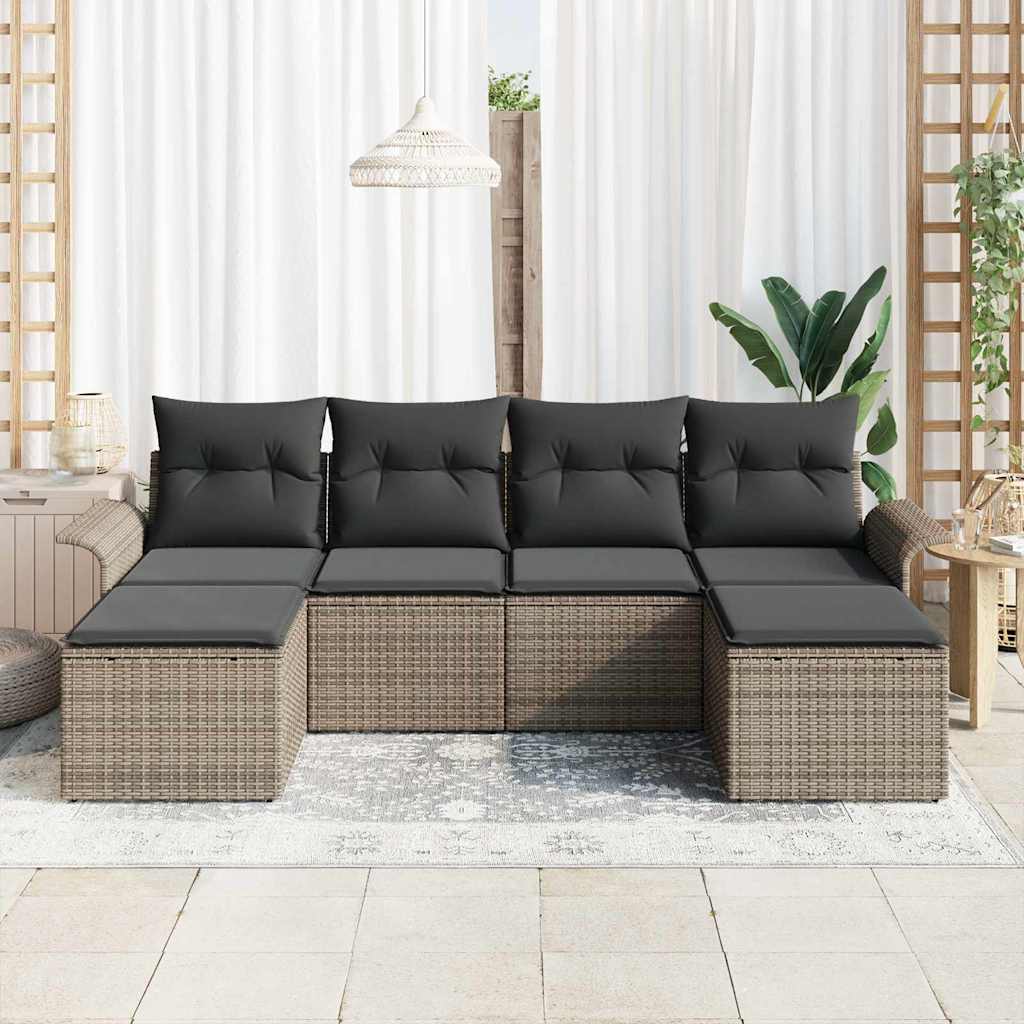 Ensemble de canapé de jardin avec coussin 6 pcs Gris polyrotin