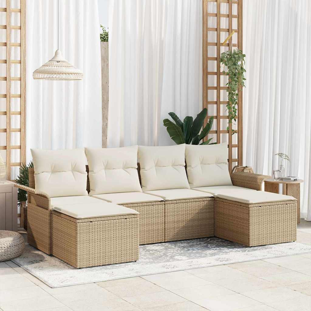 Ensemble de canapé de jardin avec coussin 6 pcs Beige polyrotin