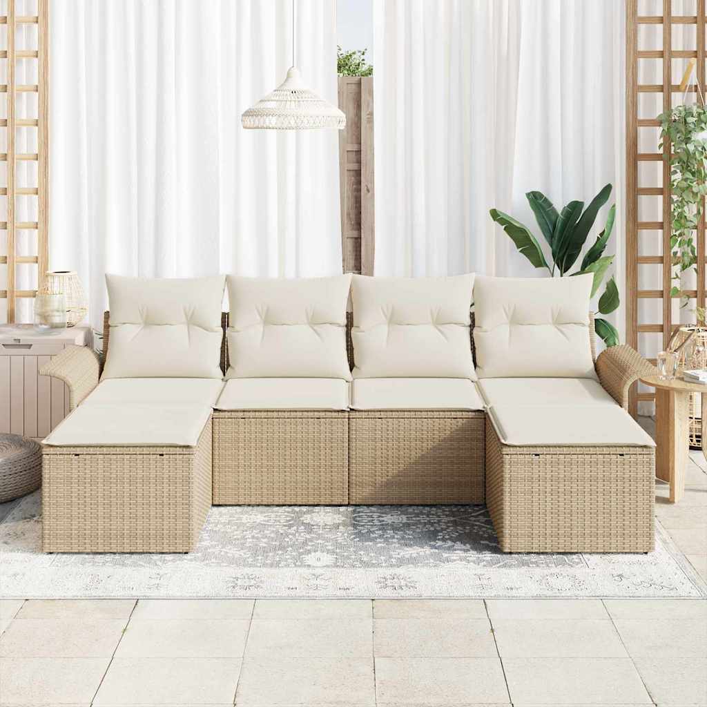 Ensemble de canapé de jardin avec coussin 6 pcs Beige polyrotin