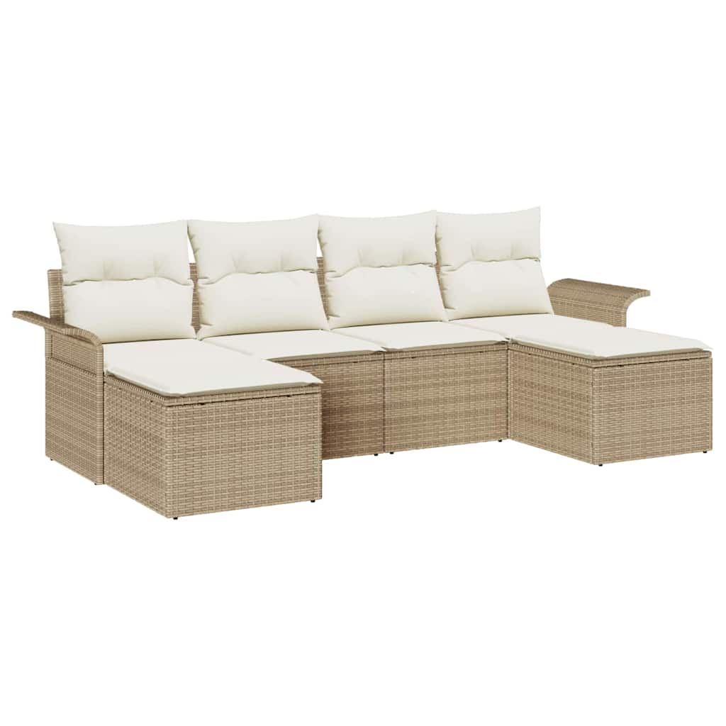 Ensemble de canapé de jardin avec coussin 6 pcs Beige polyrotin