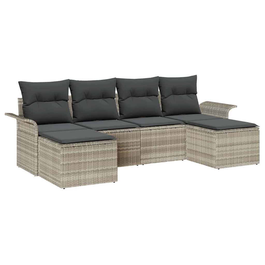 Ensemble de canapé de jardin 6 pcs Gris clair Poly rotin