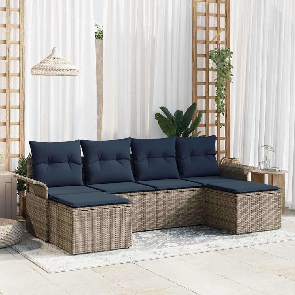 Ensemble de canapé de jardin 6 pc Gris polyrotin