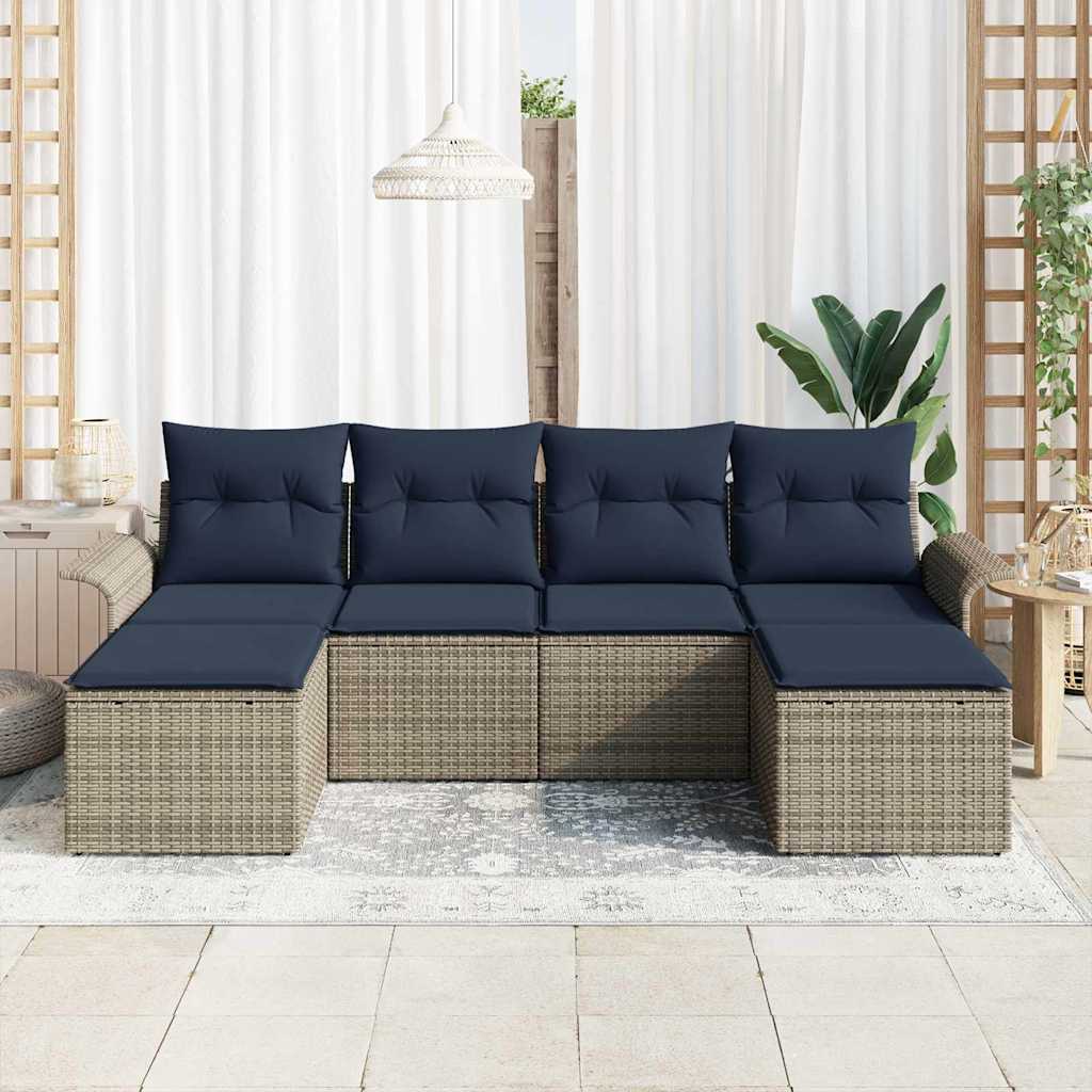 Ensemble de canapé de jardin avec coussin 6 pcs Gris polyrotin