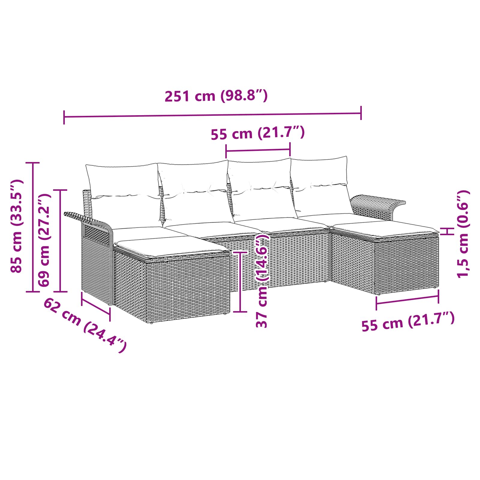 Ensemble de canapé de jardin avec coussin 6 pcs Gris polyrotin