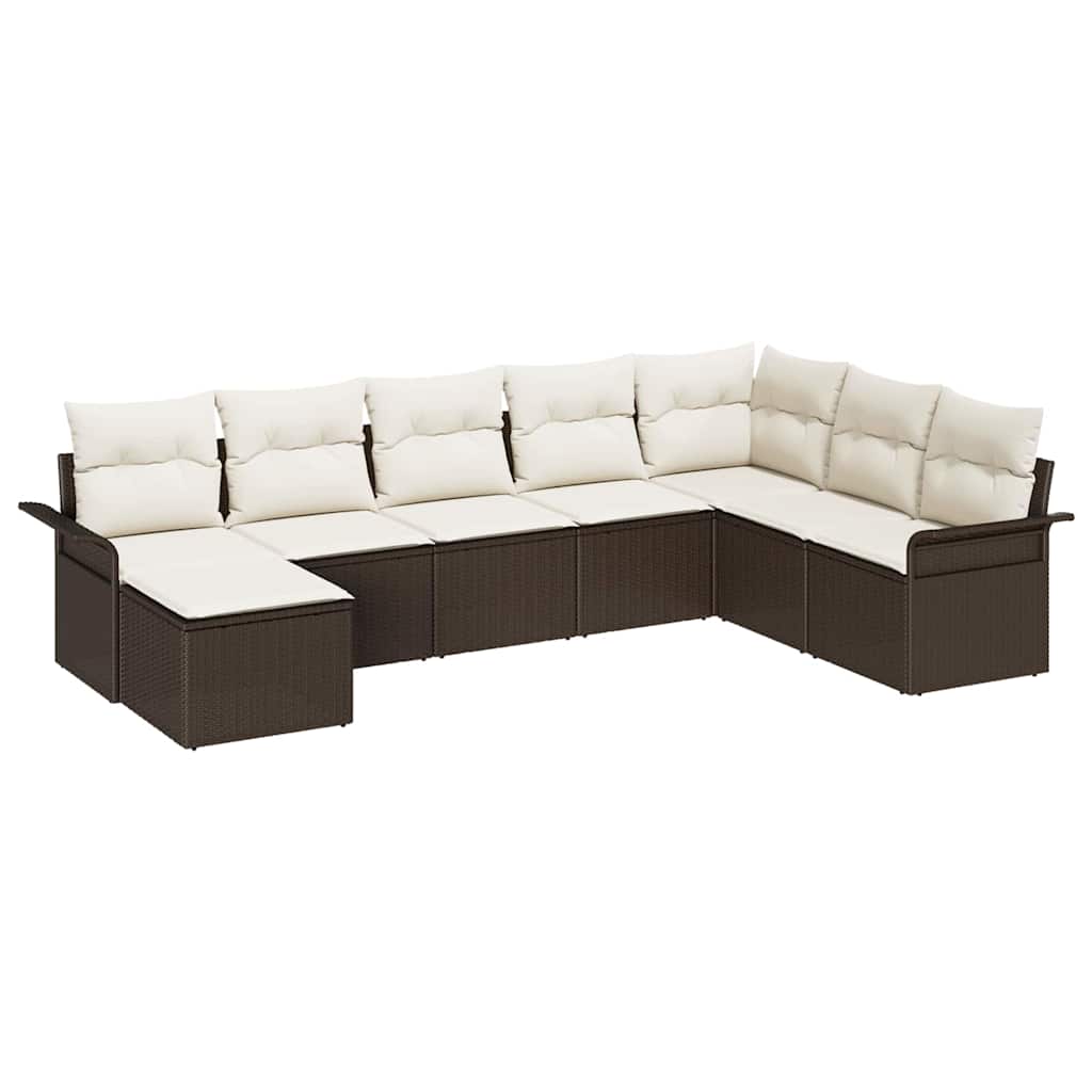 Ensemble de canapé de jardin 8 pcs Marron polyrotin