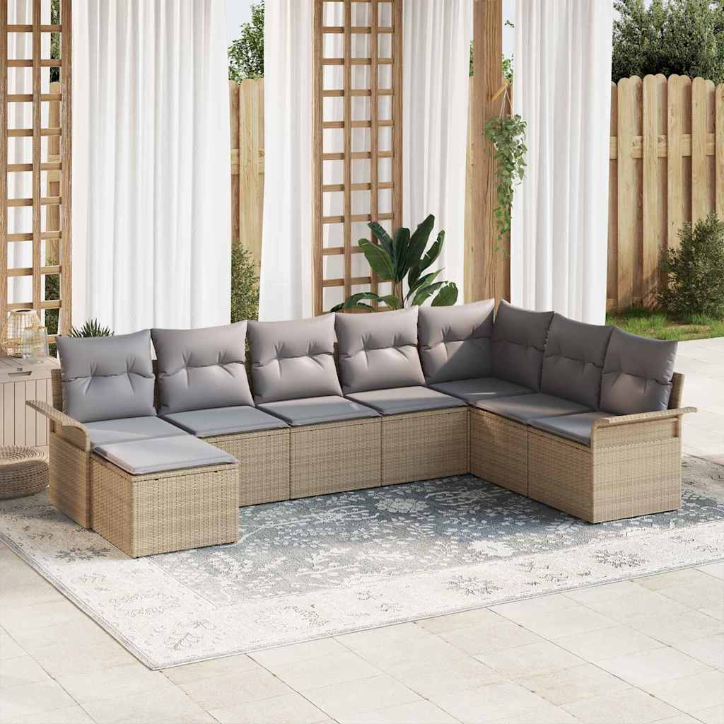 Ensemble de canapé de jardin 8 pc Beige polyrotin