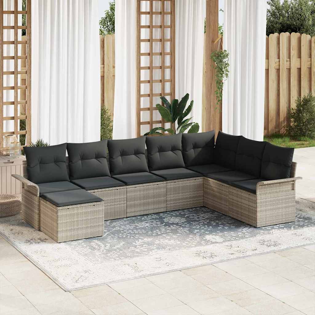 Ensemble de canapé de jardin 8 pcs Gris clair polyrotin