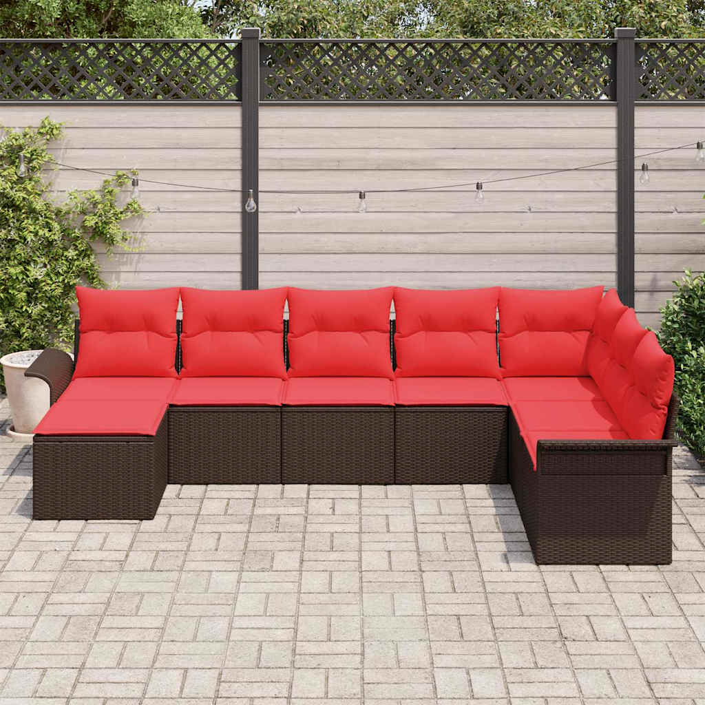 Ensemble de canapé de jardin 8 pcs Marron polyrotin