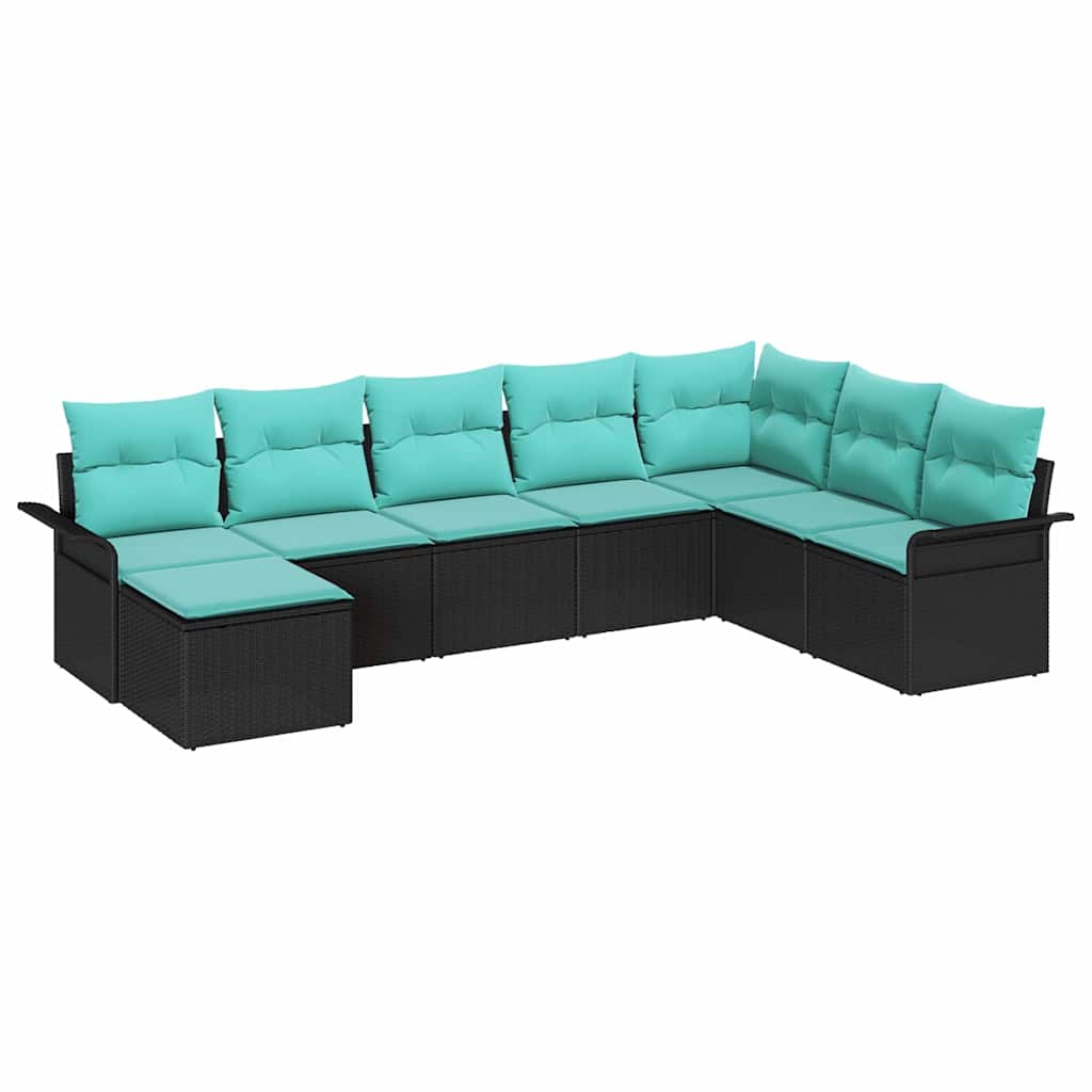 Ensemble de canapé de jardin avec coussin 8 pcs Noir polyrotin