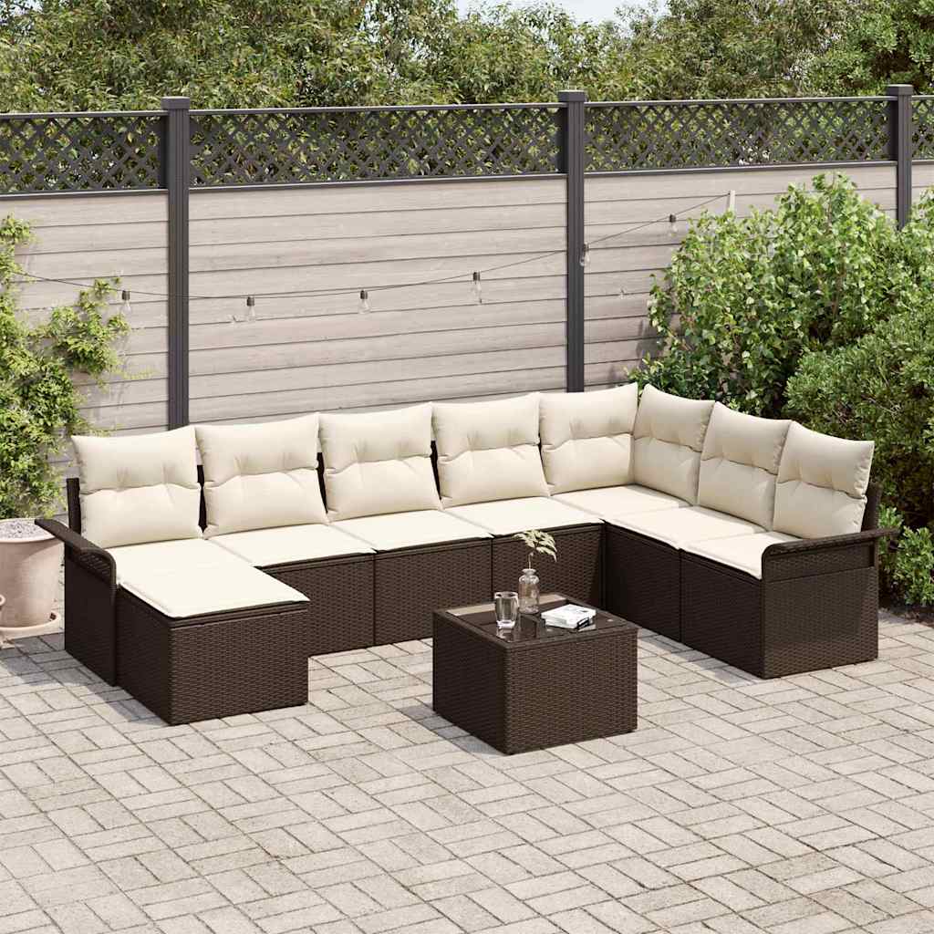 Ensemble de canapé de jardin 9 pc Marron polyrotin