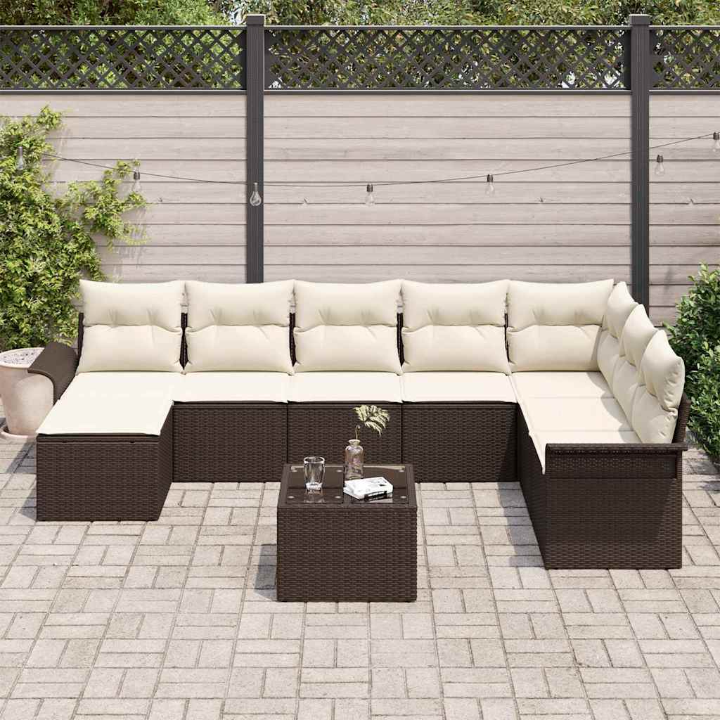 Ensemble de canapé de jardin 9 pcs Marron Poly rotin
