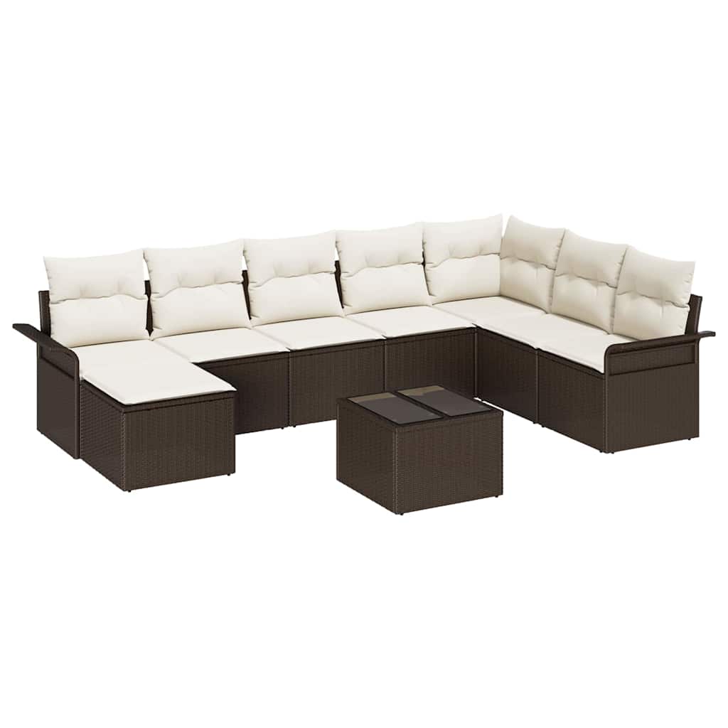 Ensemble de canapé de jardin 9 pcs Marron Poly rotin