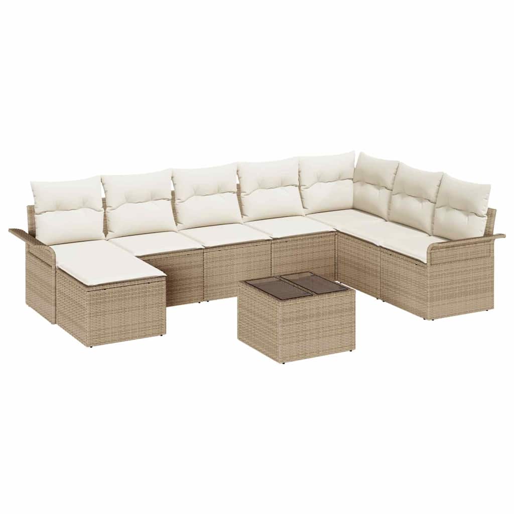 Ensemble de canapé de jardin avec coussin 9 pcs Beige polyrotin