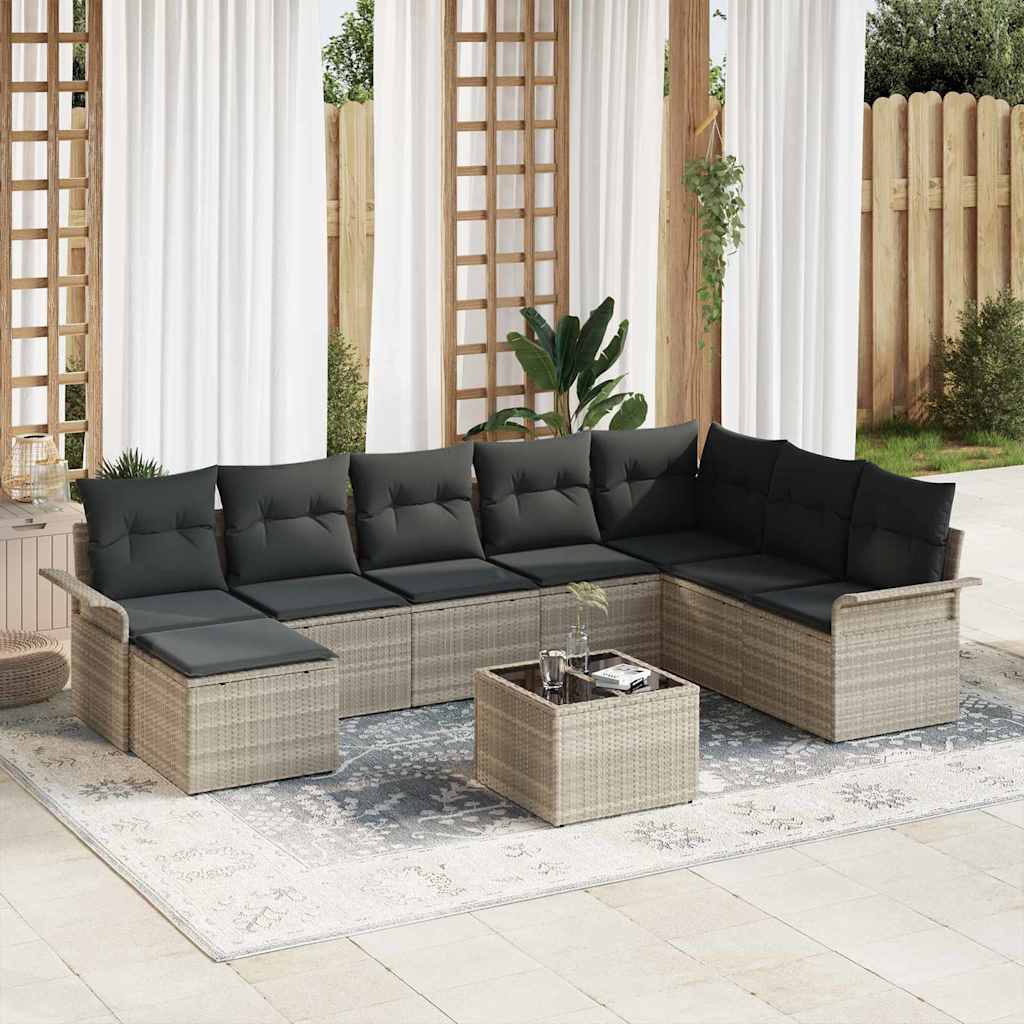 Ensemble de canapé de jardin 9 pc Gris clair polyrotin
