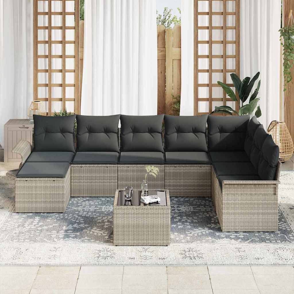 Ensemble de canapé de jardin 9 pcs Gris clair Poly rotin