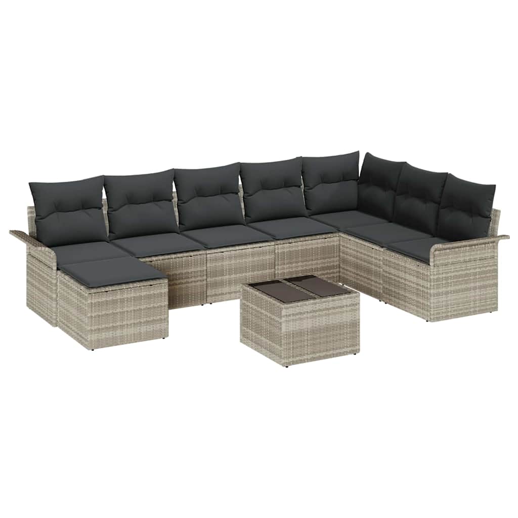Ensemble de canapé de jardin 9 pcs Gris clair Poly rotin