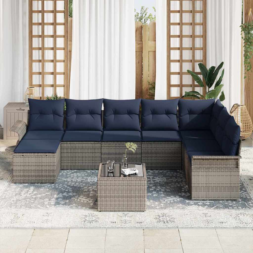 Ensemble de canapé de jardin avec coussin 9 pcs Gris polyrotin