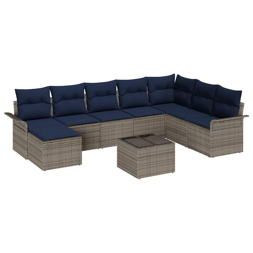 Ensemble de canapé de jardin avec coussin 9 pcs Gris polyrotin