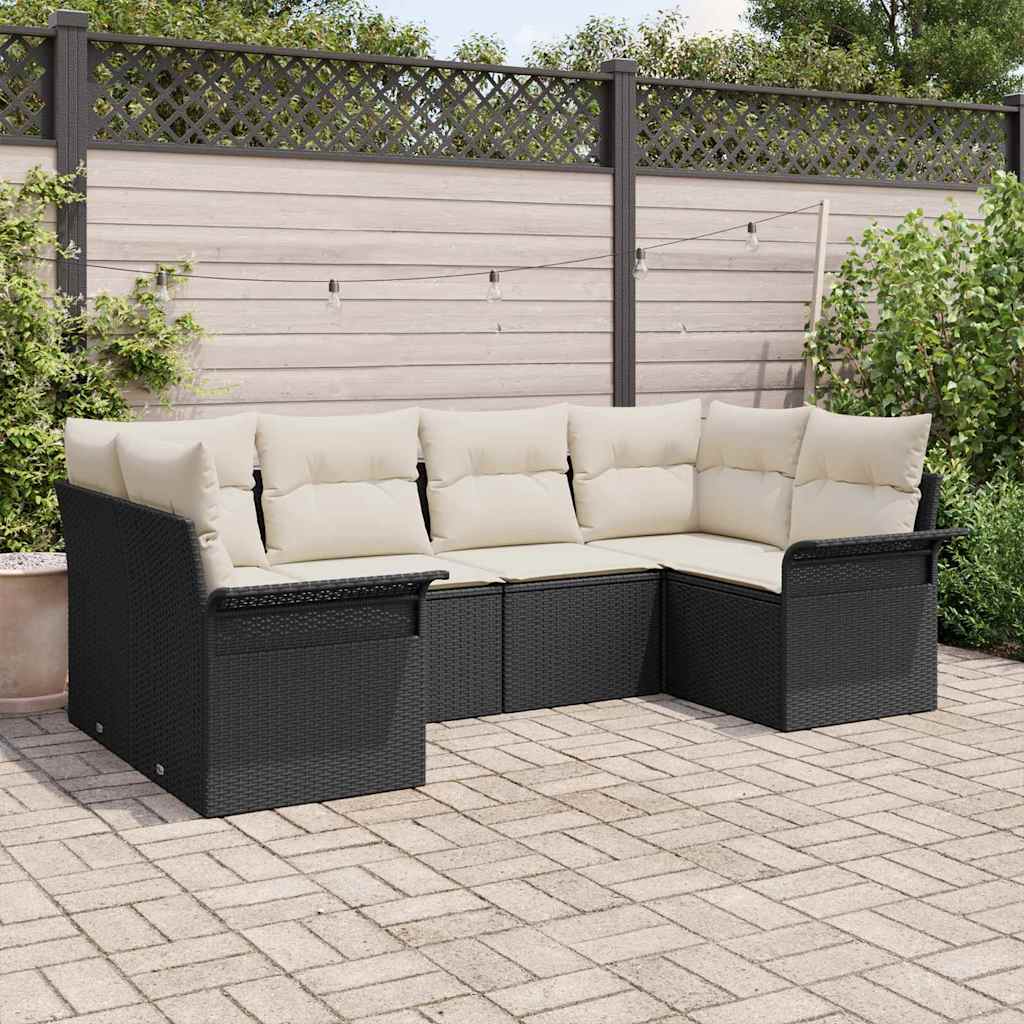 Ensemble de canapé de jardin avec coussin 6 pcs Noir polyrotin