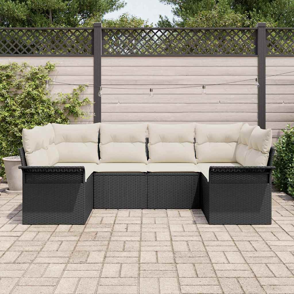 Ensemble de canapé de jardin avec coussin 6 pcs Noir polyrotin