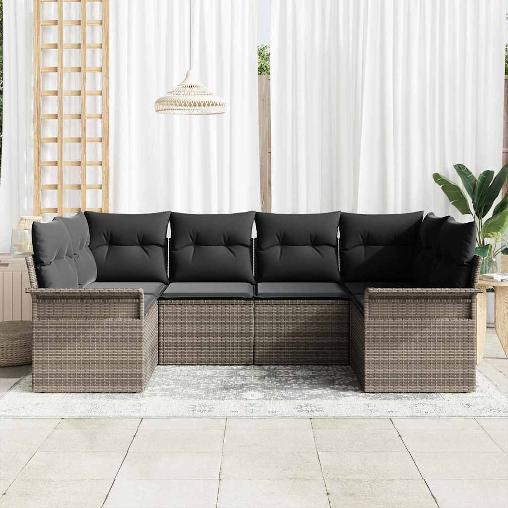 Ensemble de canapé de jardin avec coussin 6 pcs Gris polyrotin