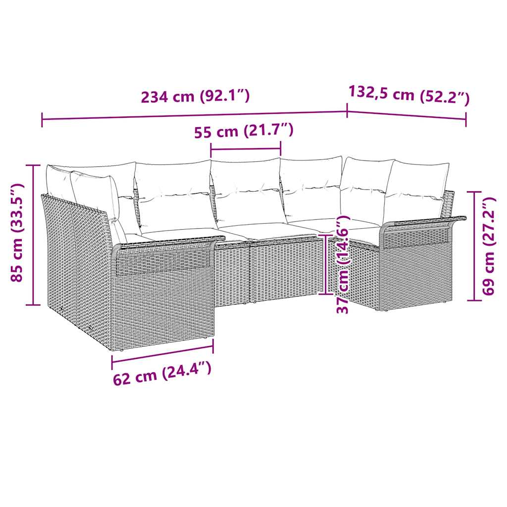 Ensemble de canapé de jardin avec coussin 6 pcs Gris polyrotin