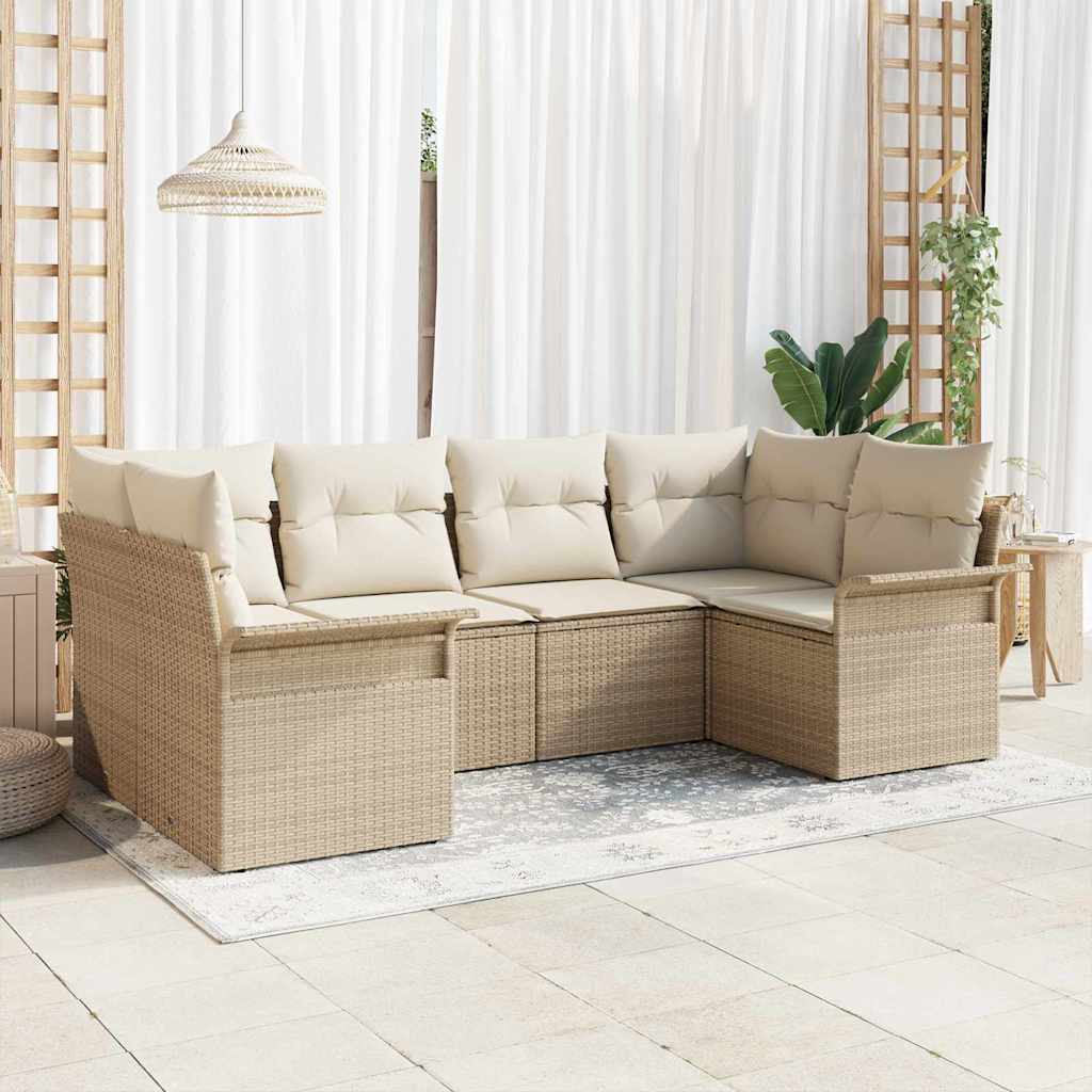 Ensemble de canapé de jardin avec coussin 6 pcs Beige polyrotin