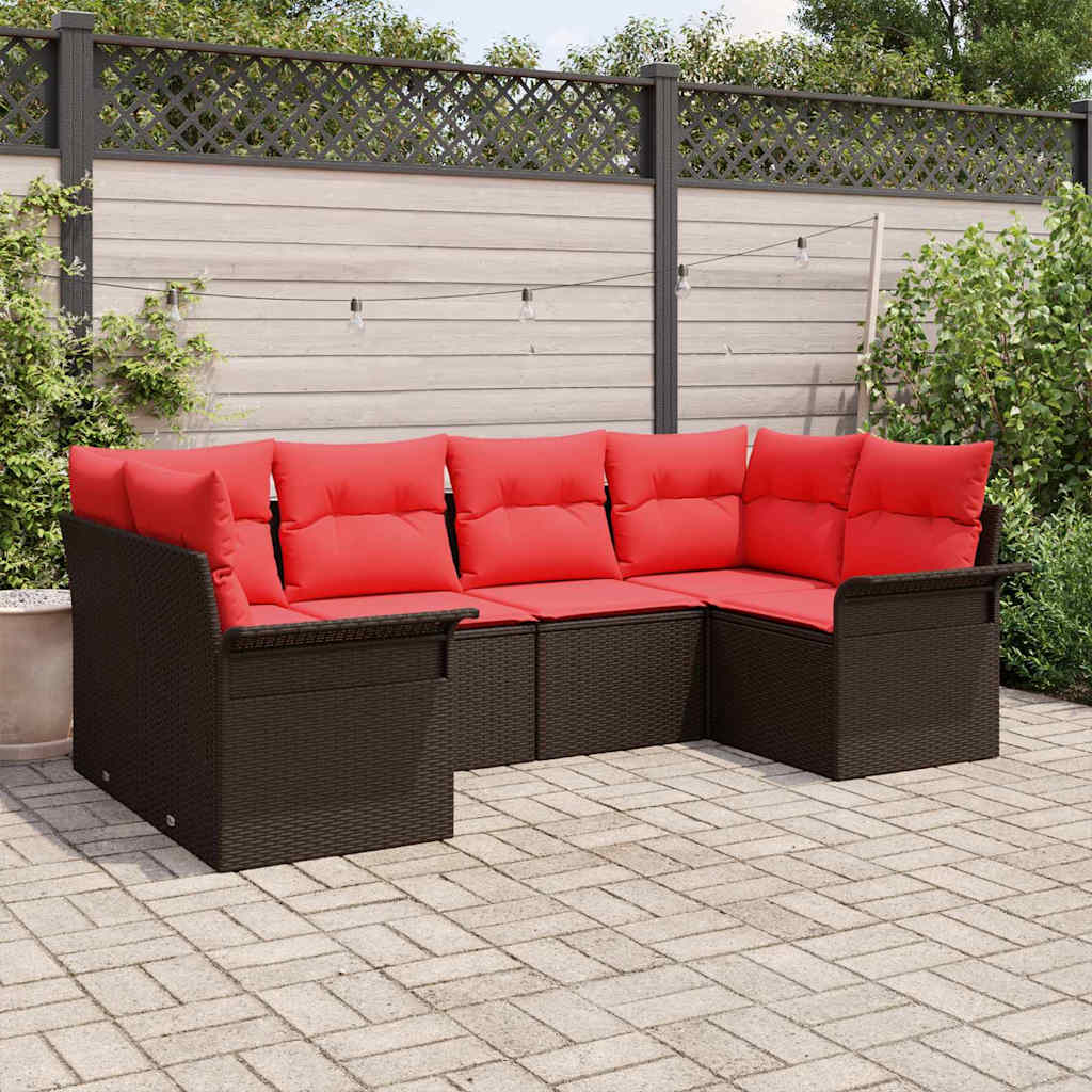 Ensemble de canapé de jardin 6 pcs Marron polyrotin