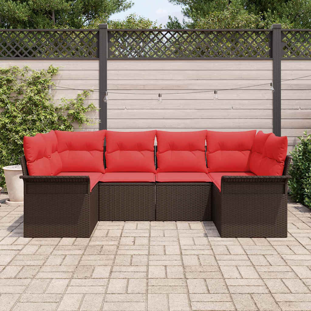 Ensemble de canapé de jardin 6 pcs Marron polyrotin