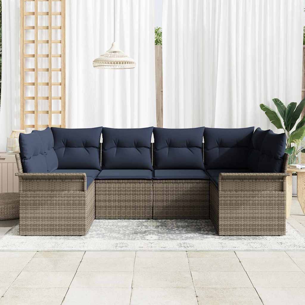 Ensemble de canapé de jardin avec coussin 6 pcs Gris polyrotin