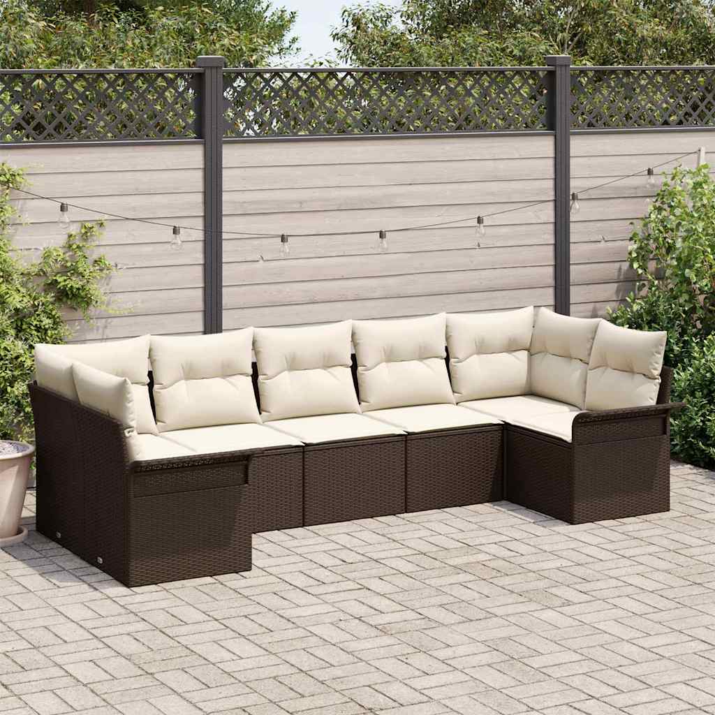Ensemble de canapé de jardin 7 pcs Marron polyrotin