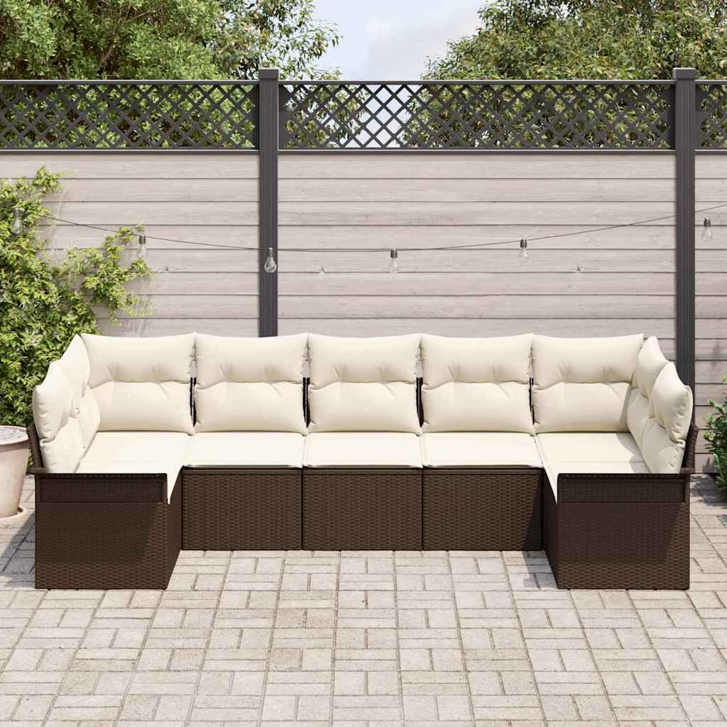 Ensemble de canapé de jardin 7 pcs Marron polyrotin