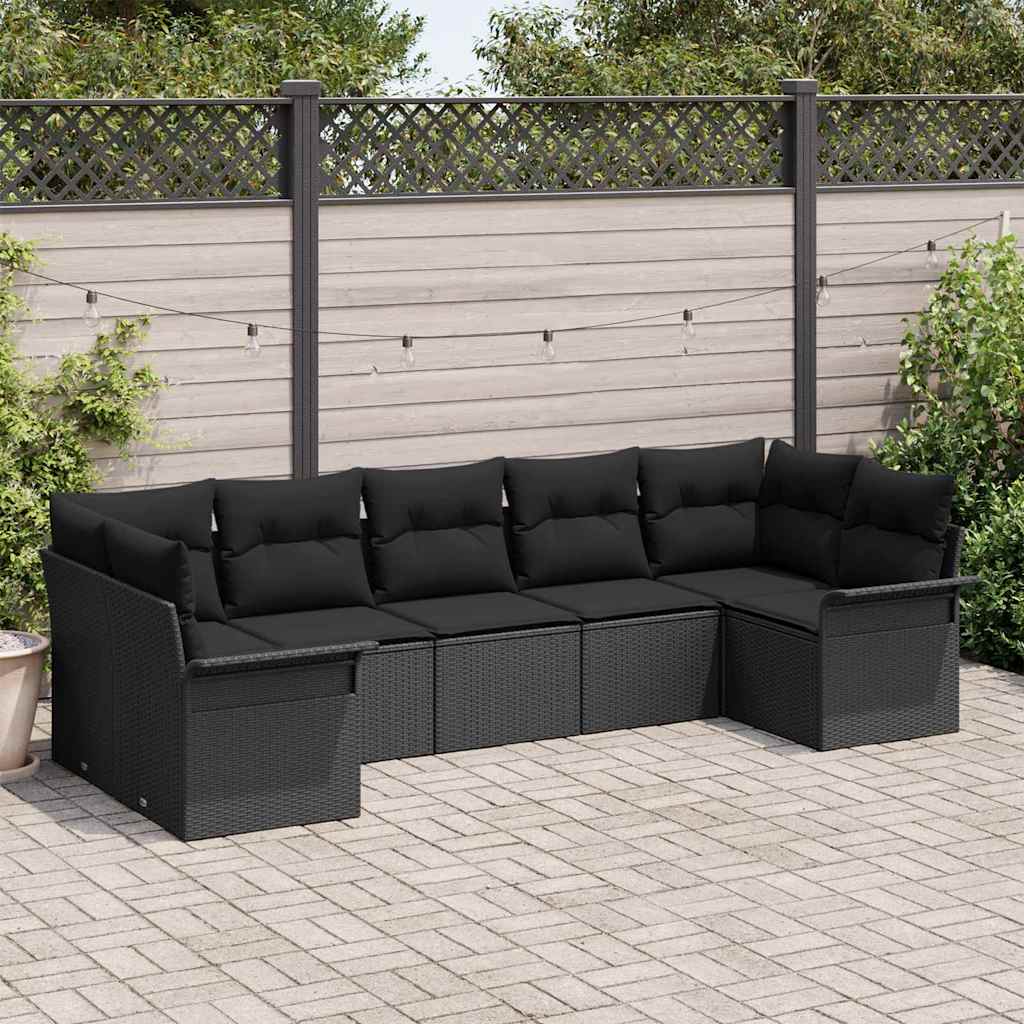 Ensemble de canapé de jardin avec coussin 7 pcs Noir polyrotin