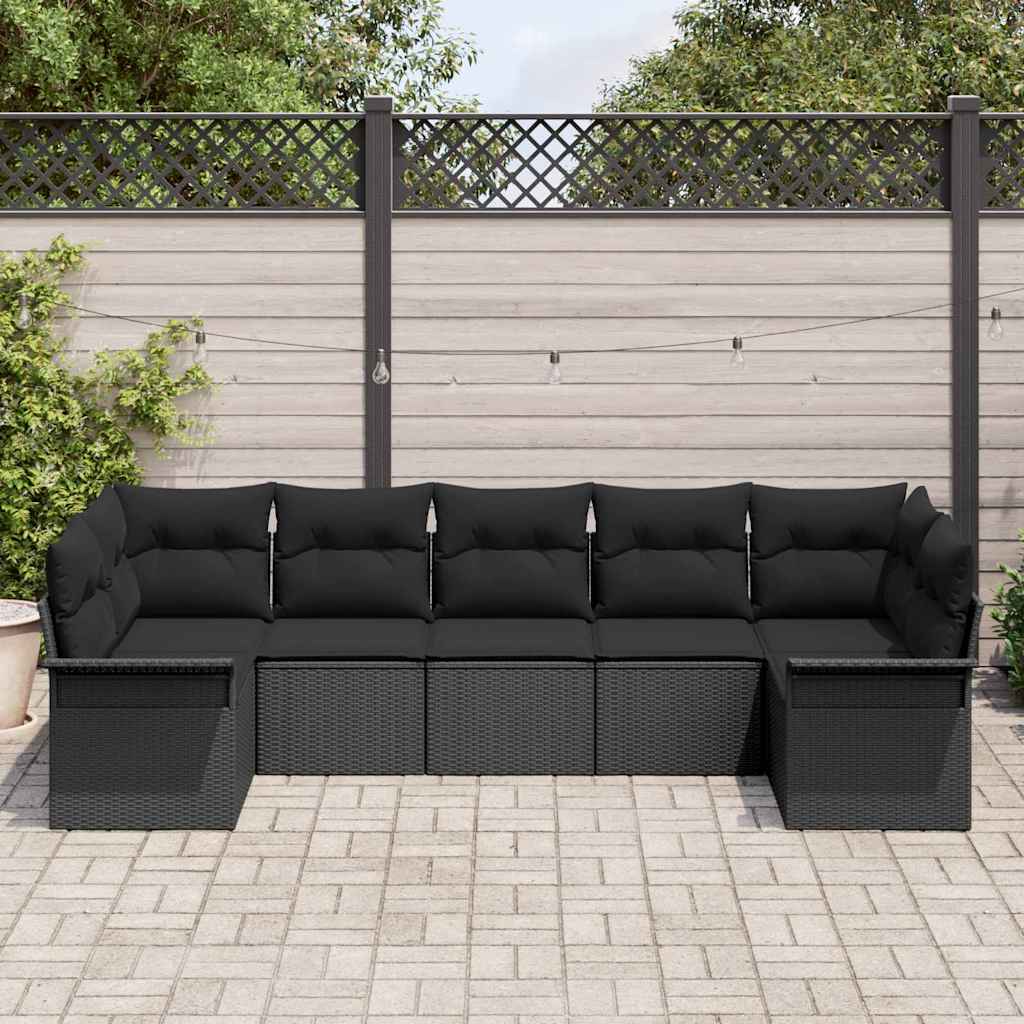 Ensemble de canapé de jardin avec coussin 7 pcs Noir polyrotin