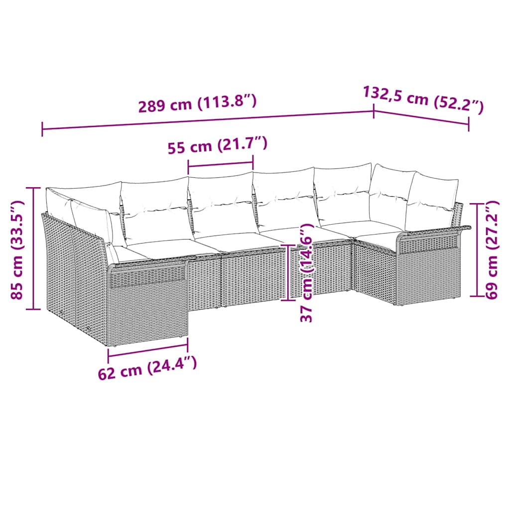 Ensemble de canapé de jardin avec coussin 7 pcs Noir polyrotin