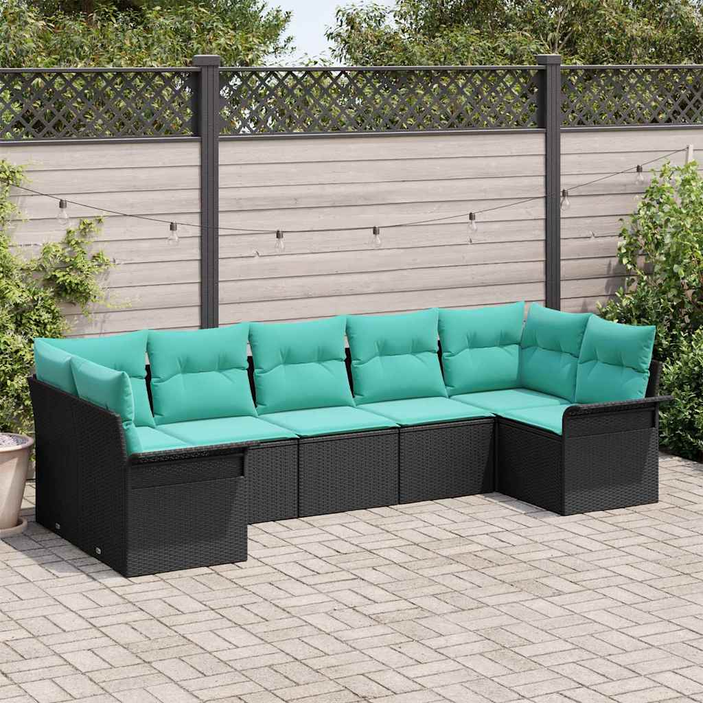 Ensemble de canapé de jardin avec coussin 7 pcs Noir Poly rotin