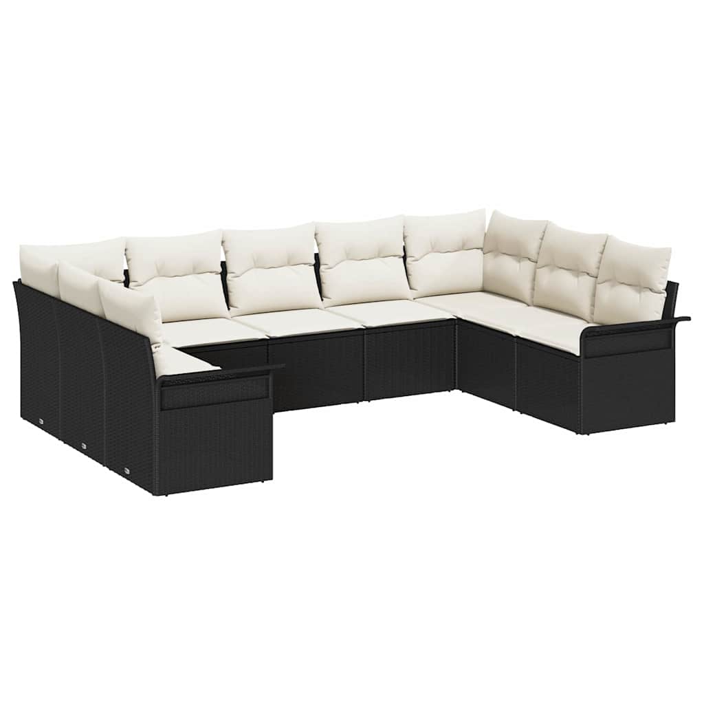 Ensemble de canapé de jardin avec coussin Noir polyrotin