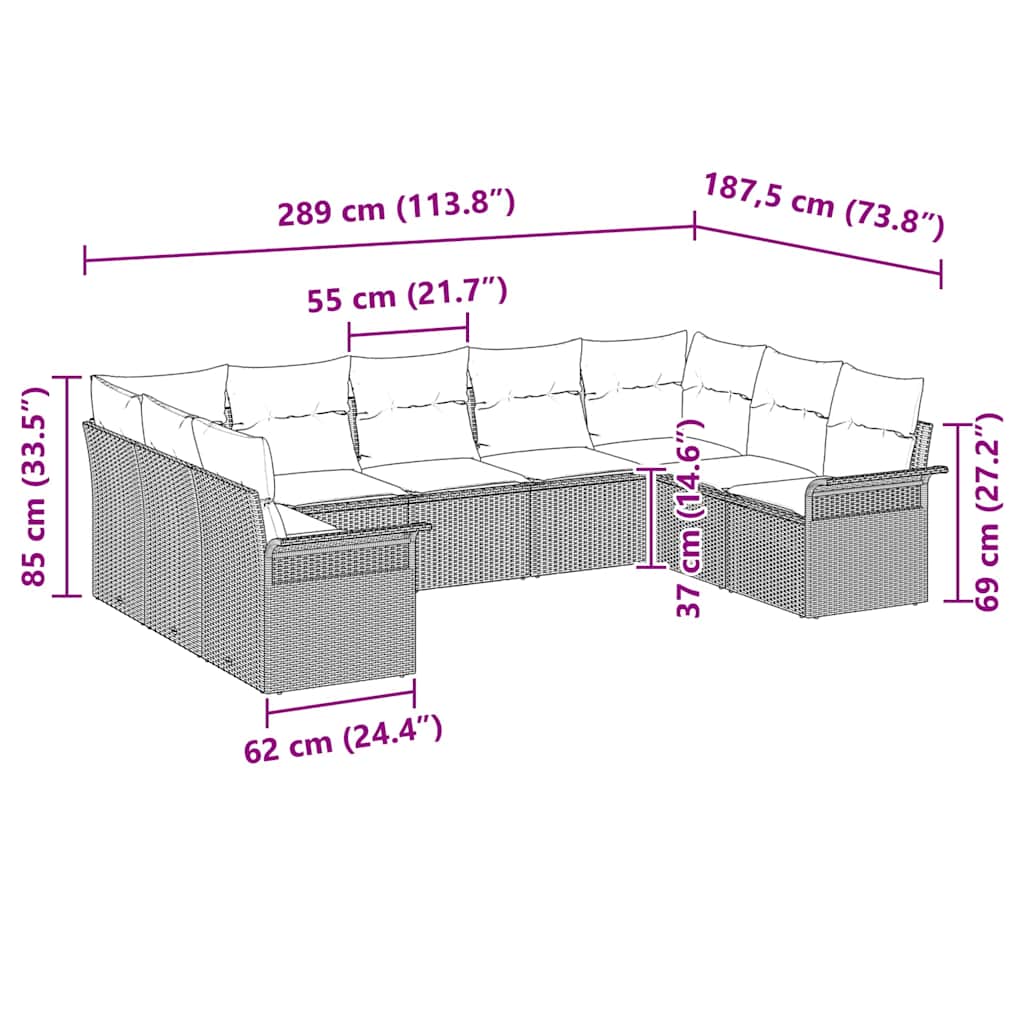 Ensemble de canapé de jardin avec coussin Gris polyrotin