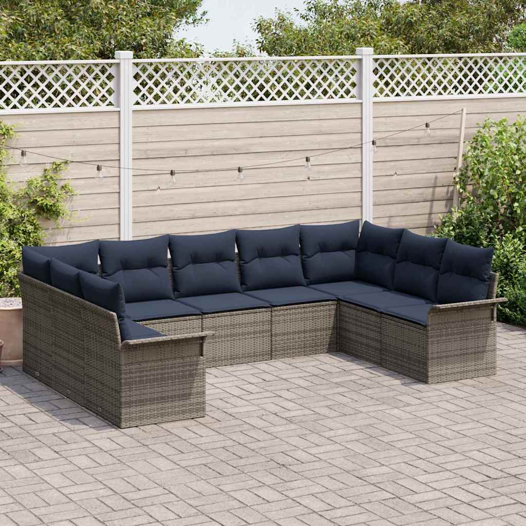 Ensemble de canapé de jardin avec coussin 9 pcs Gris polyrotin
