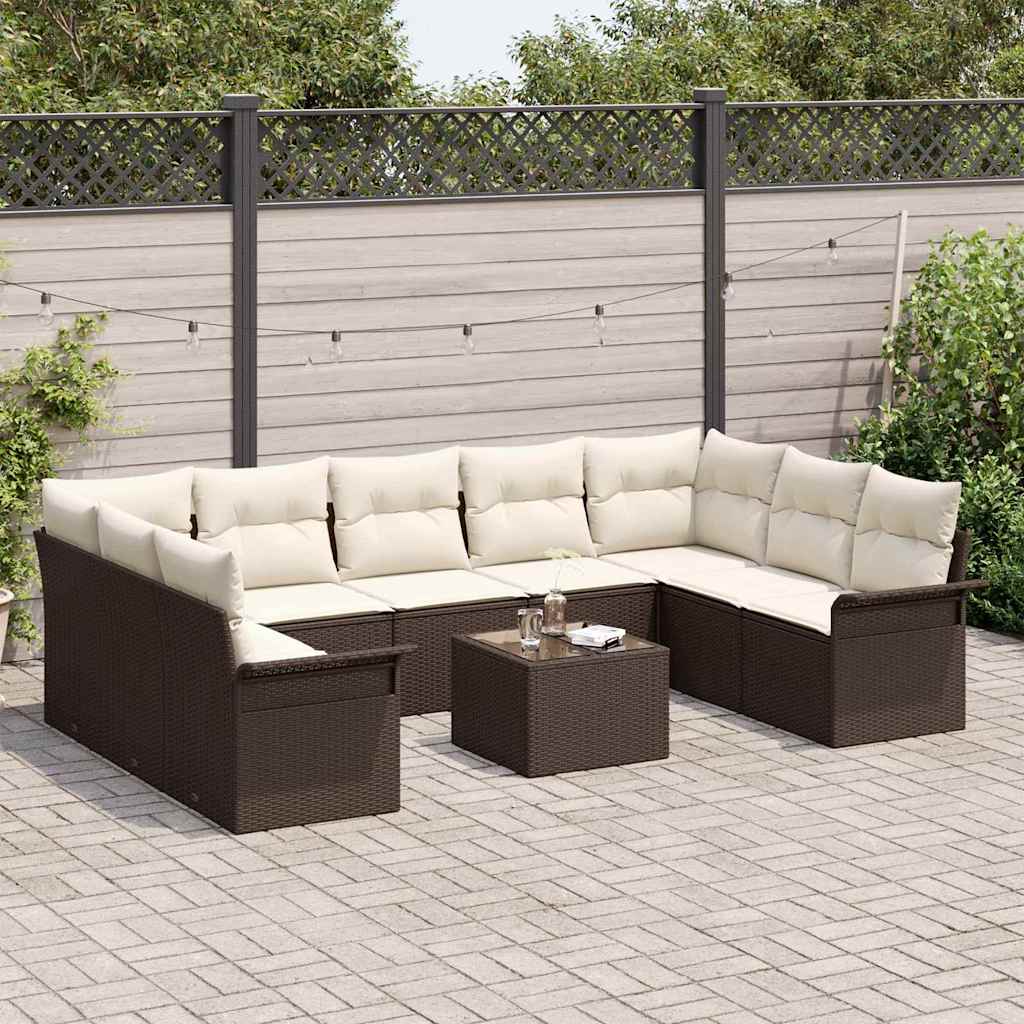 Ensemble de canapé de jardin 10 pcs Marron polyrotin