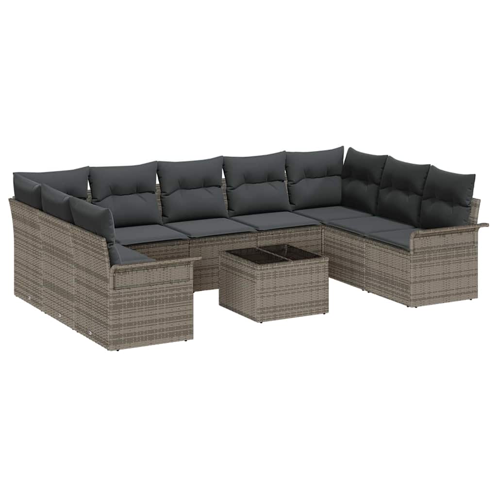 Ensemble de canapé de jardin avec coussin 10 pcs Gris polyrotin