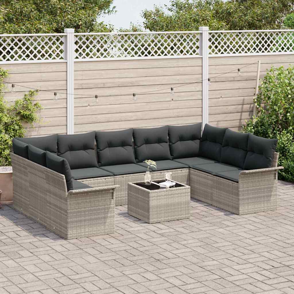 Ensemble de canapé de jardin 10 pcs Gris clair polyrotin