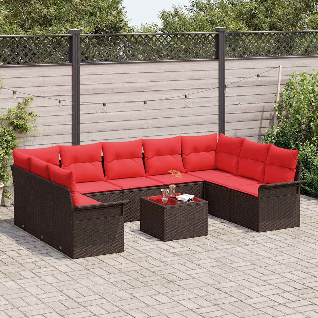 Ensemble de canapé de jardin 10 pcs Marron polyrotin