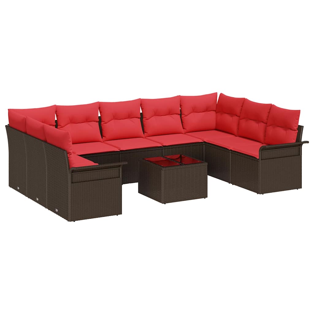 Ensemble de canapé de jardin 10 pcs Marron polyrotin