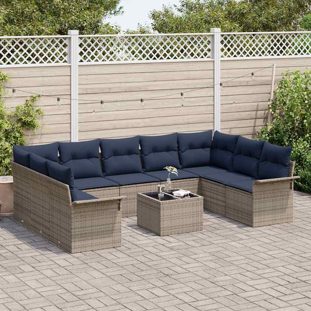 Ensemble de canapé de jardin avec coussin 10 pcs Gris polyrotin
