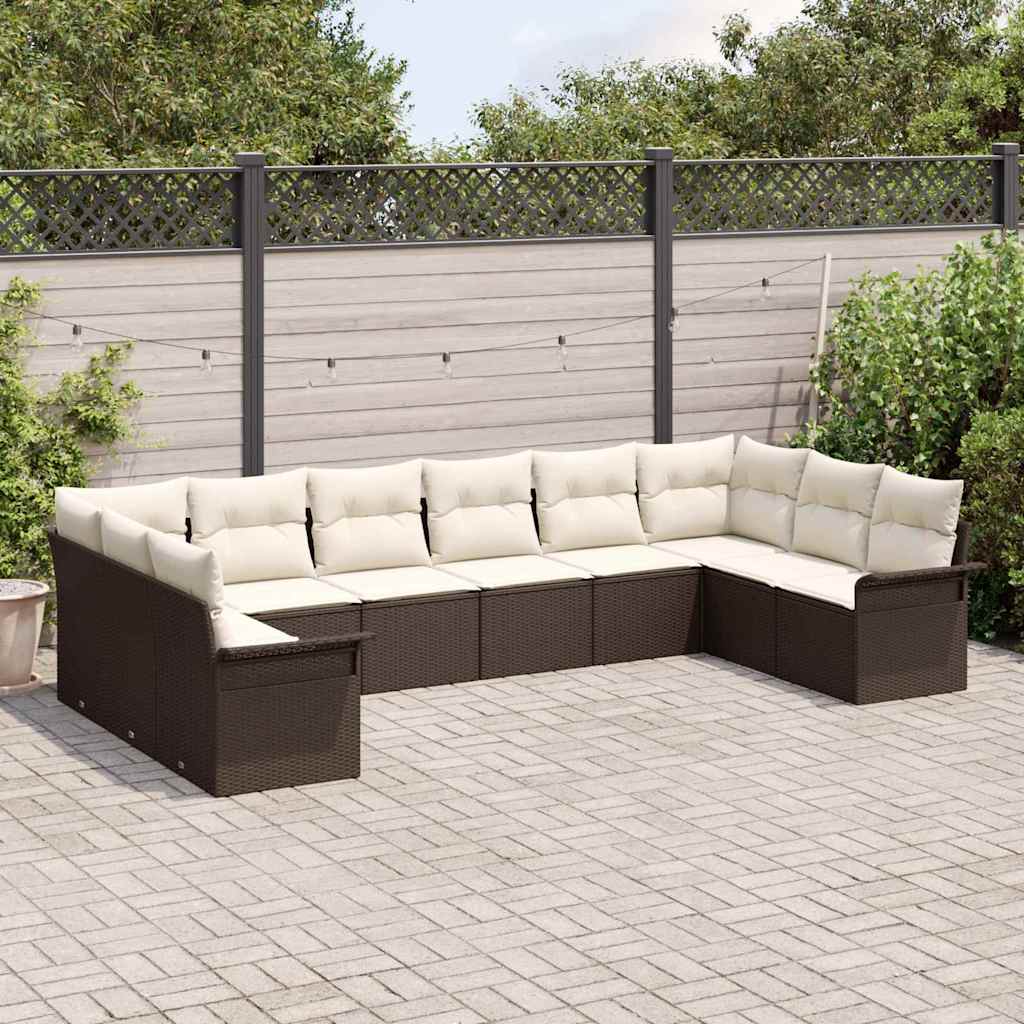 Ensemble de canapé de jardin 10 pcs Marron polyrotin