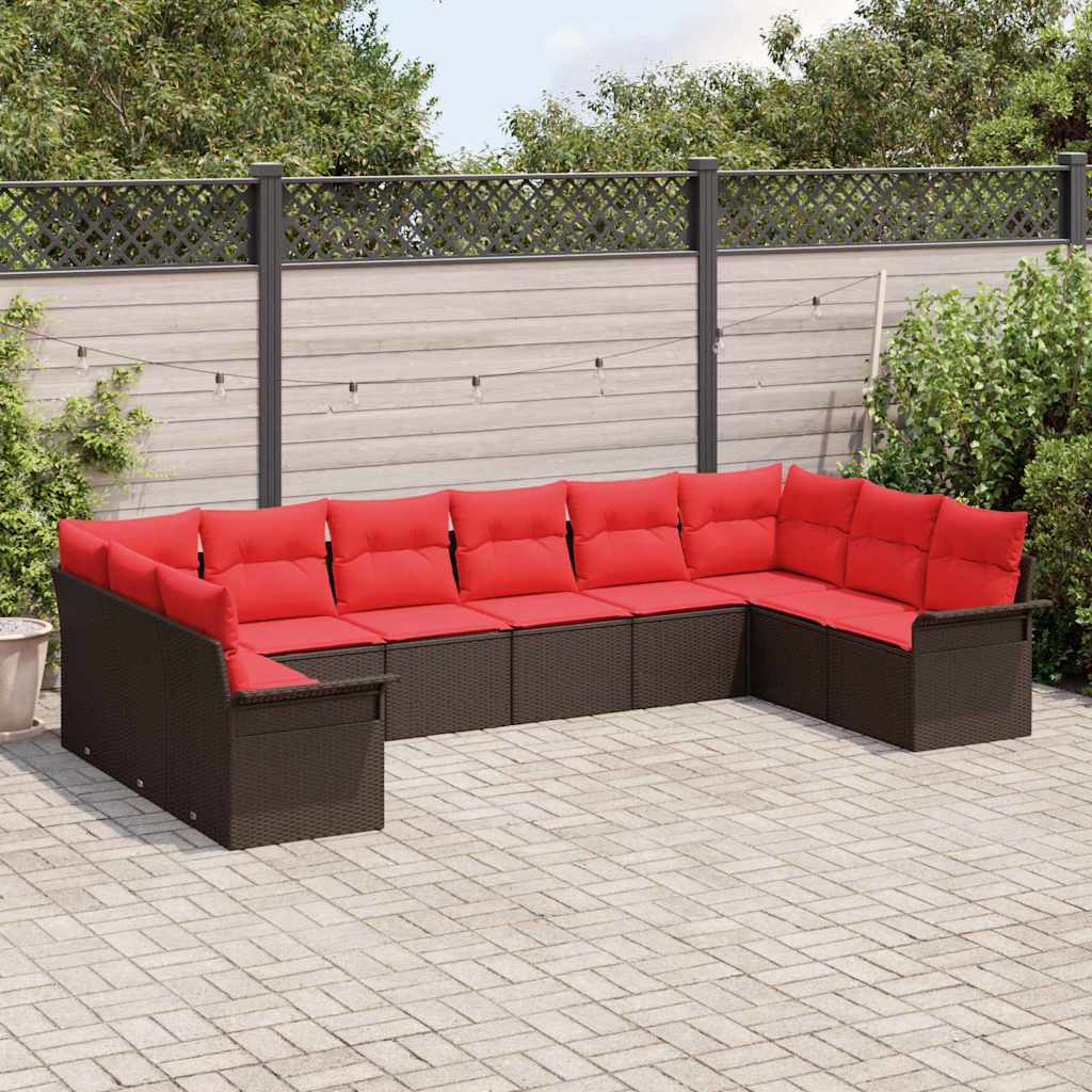 Ensemble de canapé de jardin 10 pcs Marron polyrotin