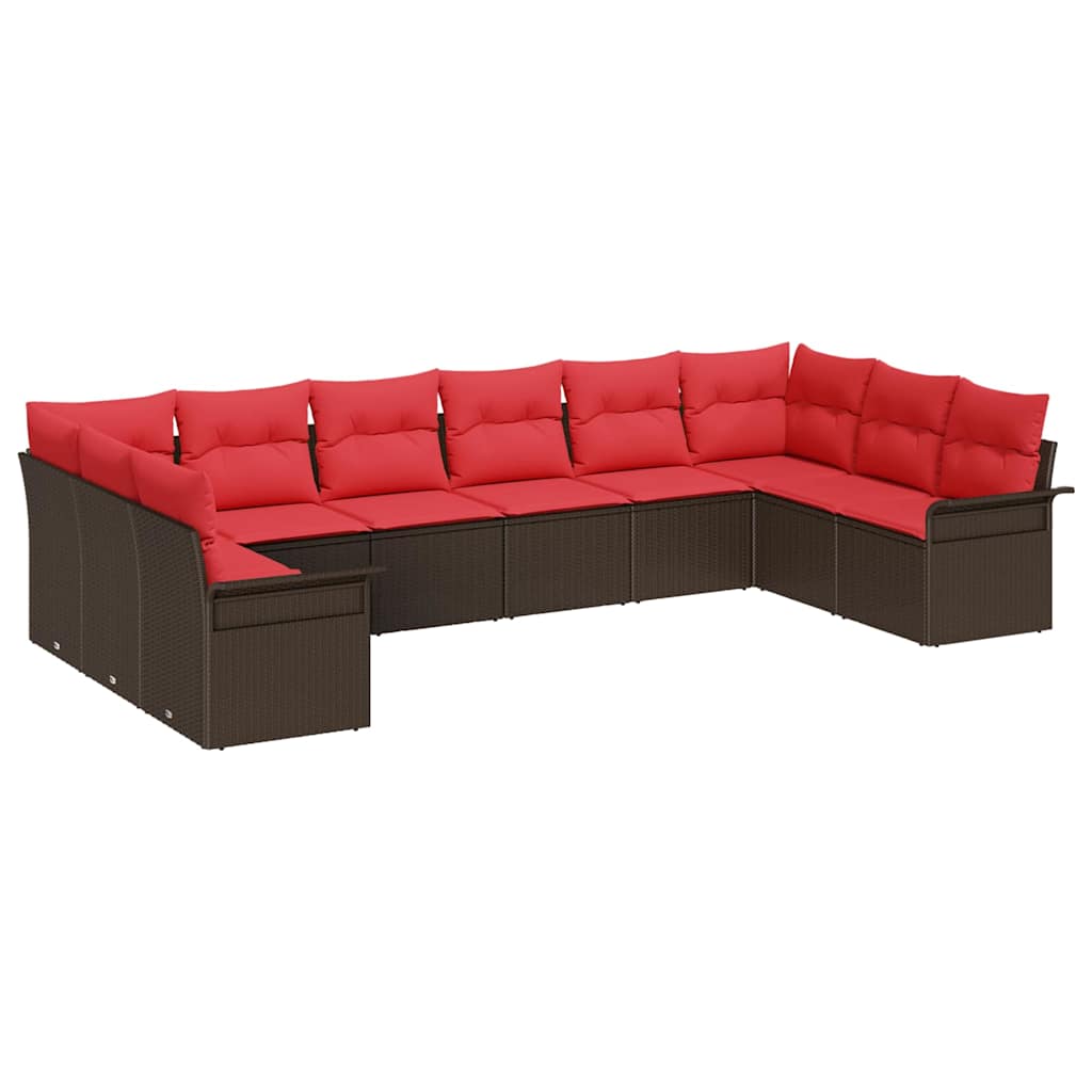 Ensemble de canapé de jardin 10 pcs Marron polyrotin